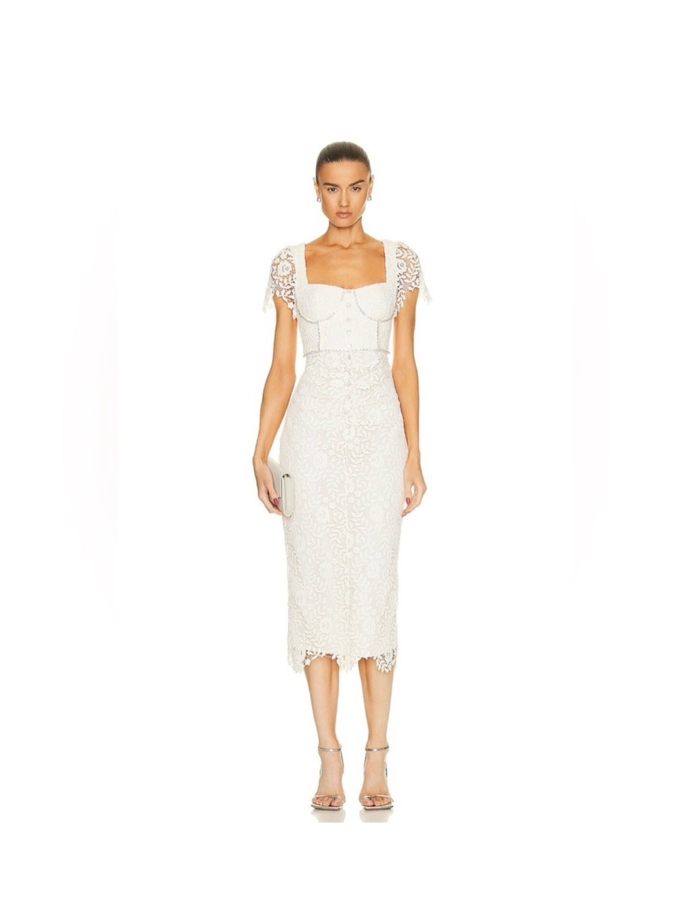 Self-Portrait White Lace Midi Dress